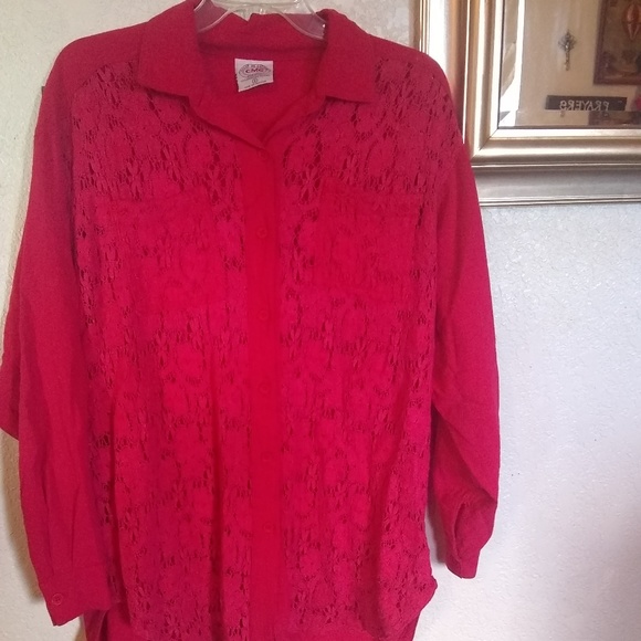 EUC Color Me Cotton Pink Floral Lace Button Up Long Sleeve Blouse size Medium - Picture 1 of 5